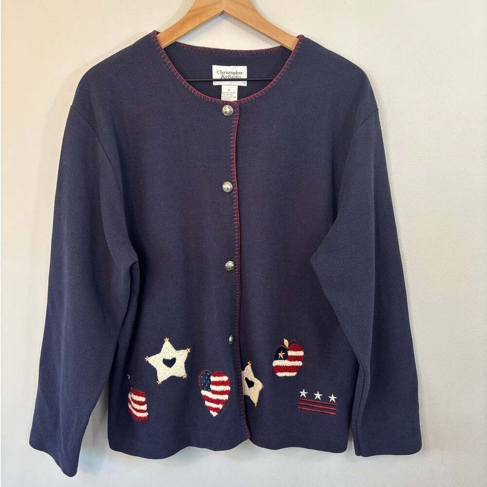 Christopher & Banks Embroidered Patriotic America Cardigan Size XL